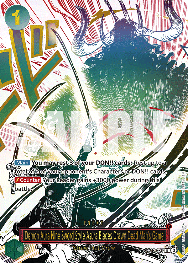 Demon Aura Nine Sword Style Asura Blades Drawn Dead Man's Game (OP12-037_p1) — Alt Art